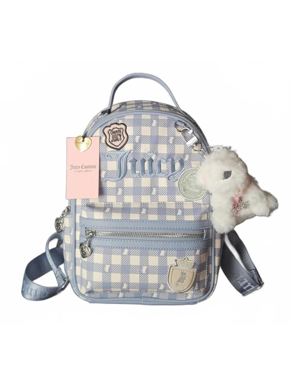 Juicy Couture Study In Style Scottie Plaid Backpack Dusty Blue NWT